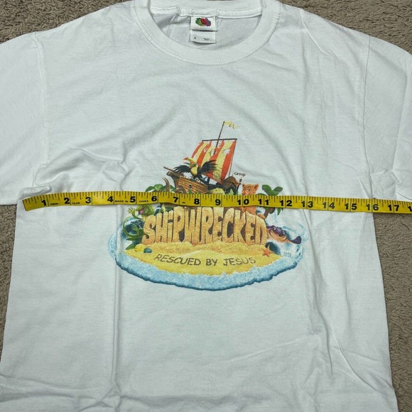 Jesus Tee Mens Small White Shipwrecked Rescued By Jesus Group Bible Church - Picture 5 of 9
